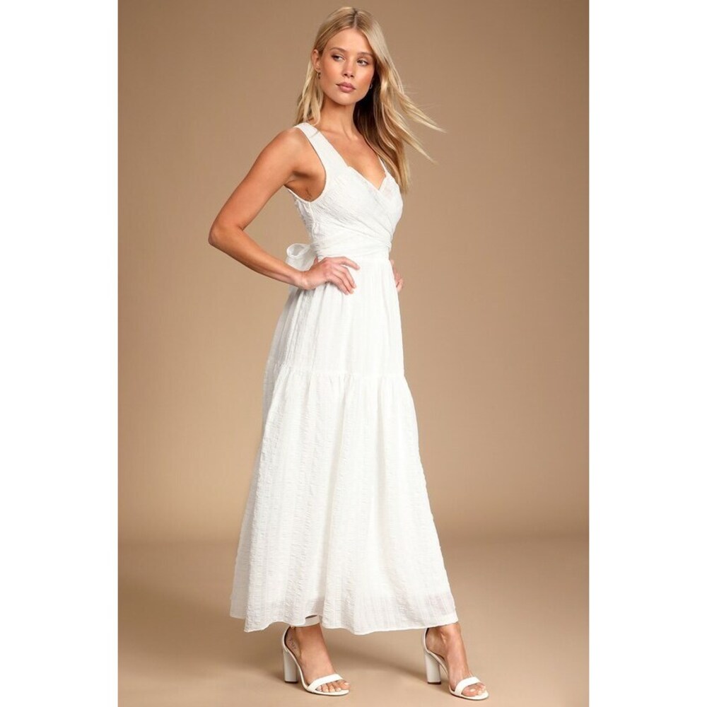 Lulus What A Trend White Tie-back Tiered Midi Dress - Size S